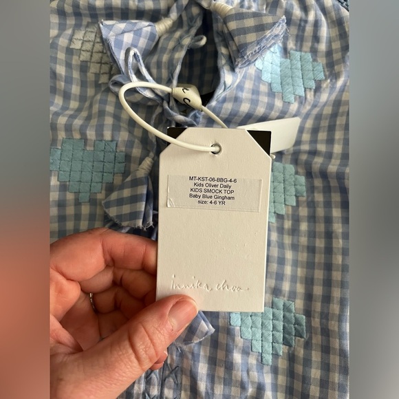 NWT Innika Choo Girls Oliver Daily Smock Top Baby Blue Gingham - Size 4 - Picture 3 of 7